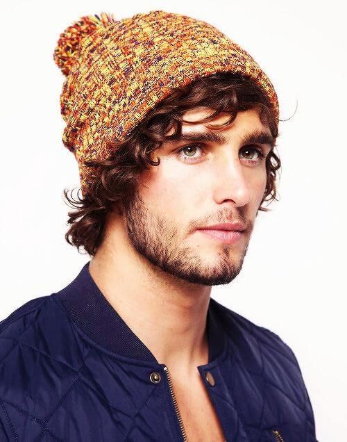 winter hat with short curly hair