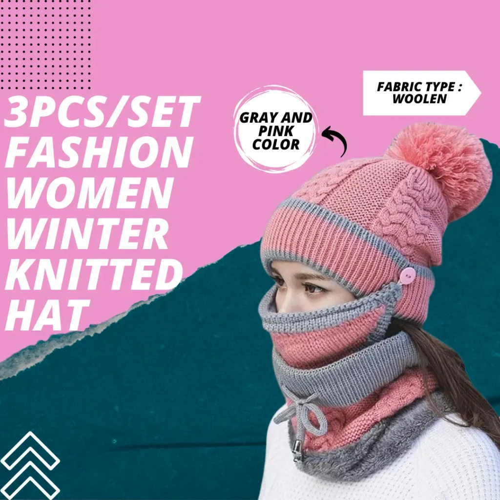 Best winter hats for round face are knitted 3 in 1 hat