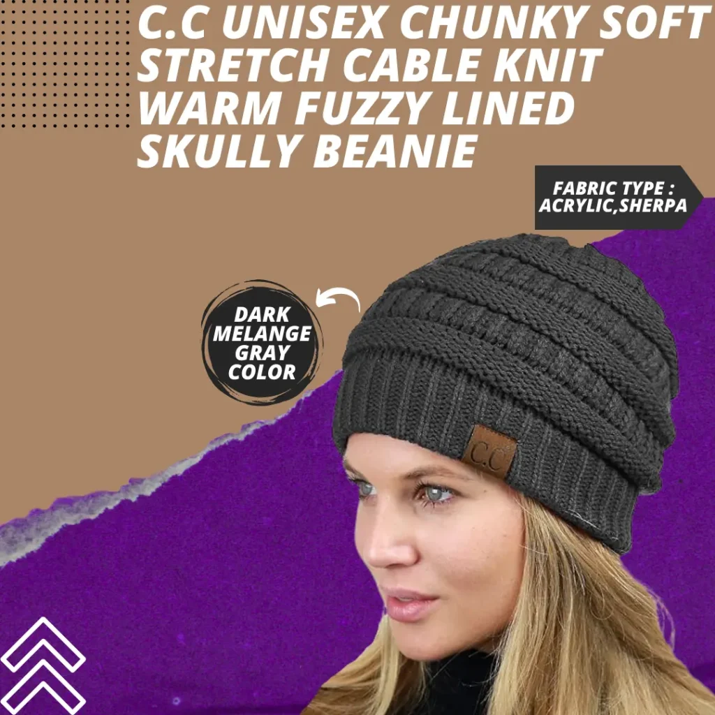 C.C Unisex Chunky Soft Stretch Cable Knit Warm Fuzzy Lined Skully Beanie