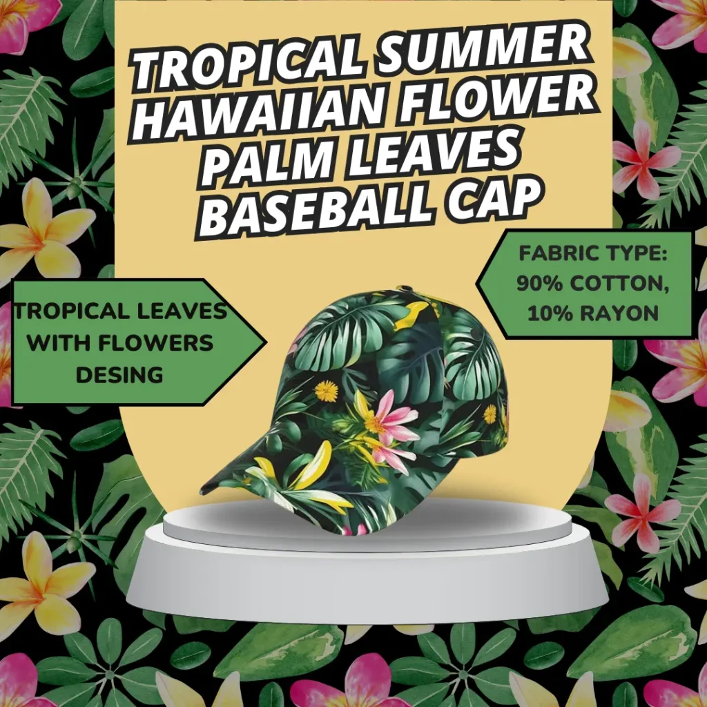 Tropical Summer Hawaiian Flower Palm Leaves Baseball Cap