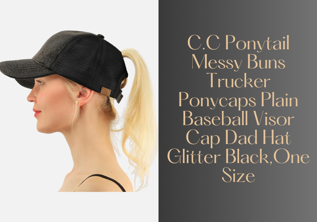 C.C Ponytail Messy Buns Trucker Ponycaps Plain Baseball Visor Cap Dad Hat Glitter Black,One Size